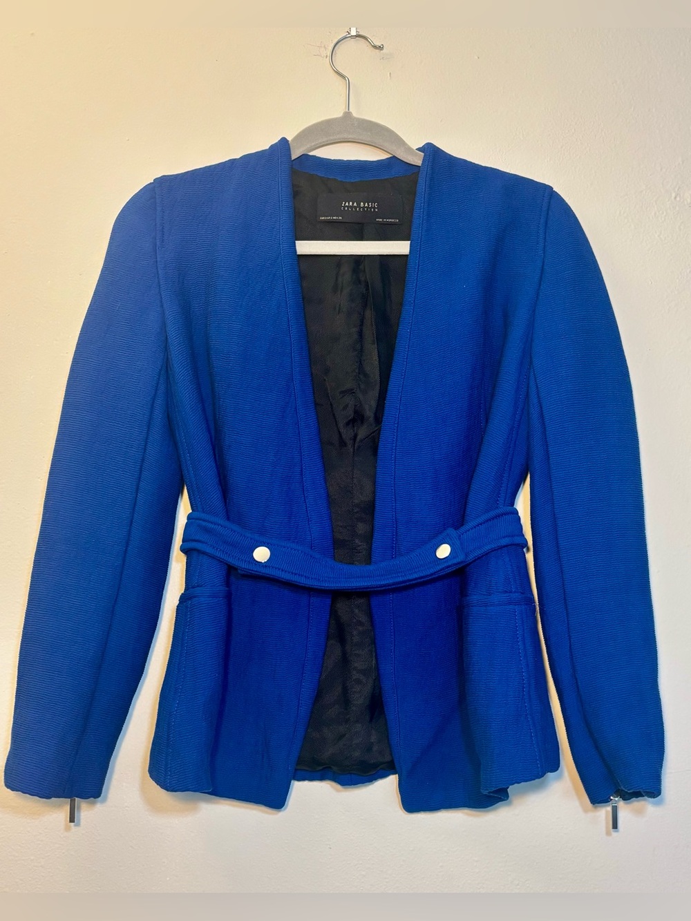 Zara Cobalt Blue Structured Open Blazer with Belt